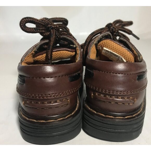 Smartfit Brown Leather Kids Boat Shoes Sz 5 Sturdy Rubber Soles Comfortable Fit - Picture 3 of 10